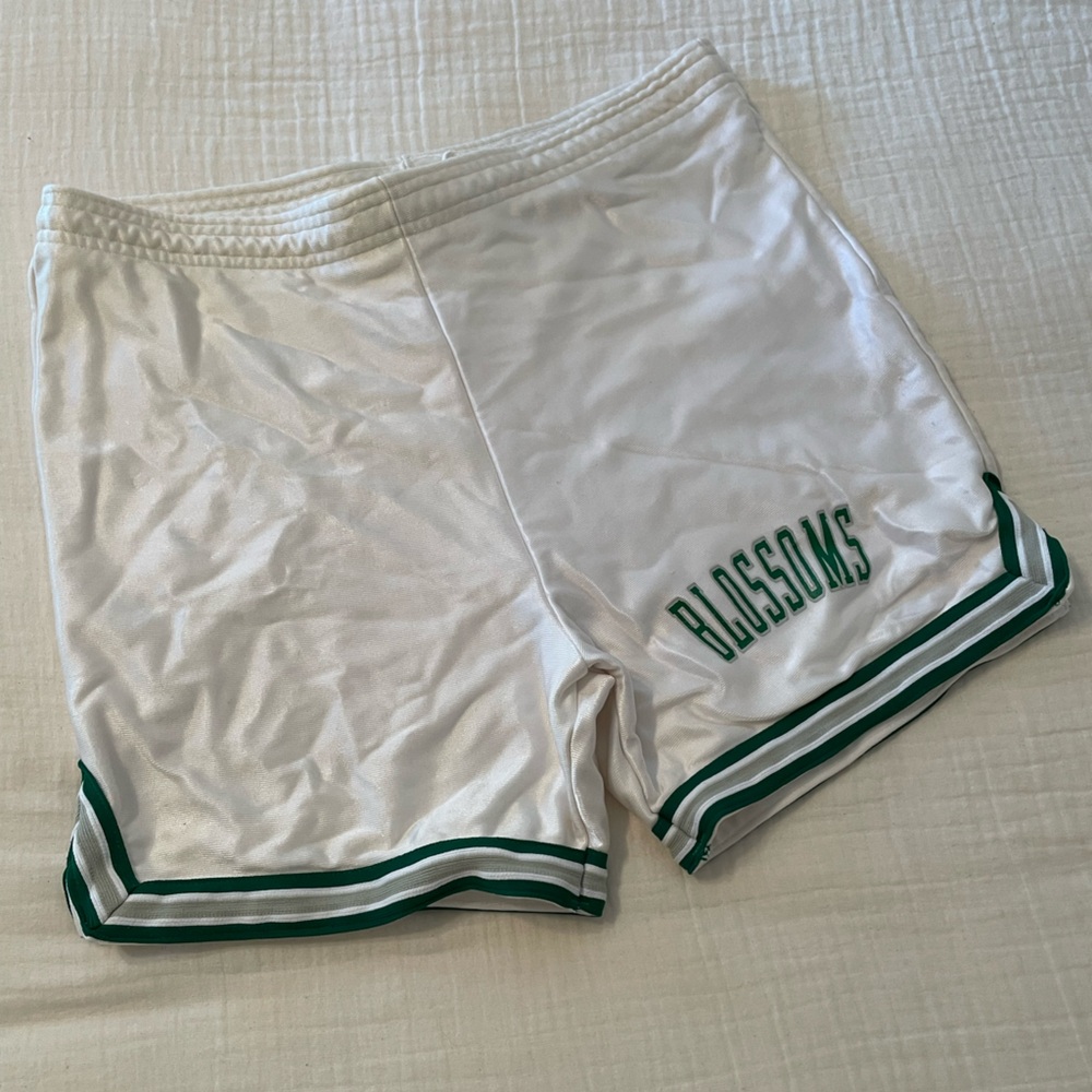 Vintage Russell White and Green Athletic Shorts from the 80s